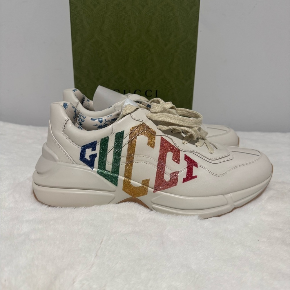 Gucci Cream Sneakers with Multicolor Logo